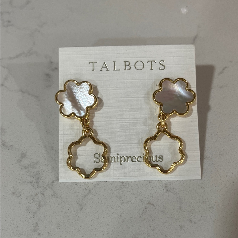 Talbots Gold and Pearl Drop Flower Earrings NWT